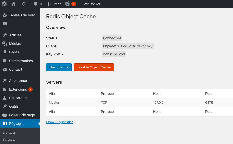 Configuration Redis et WordPress avec le plugin Redis Object Cache