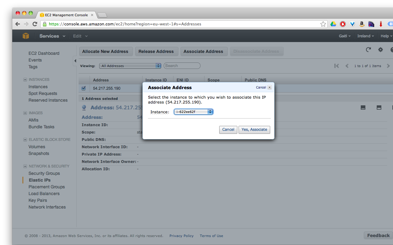 allocate new elastic IP on amazon aws ec2 associate with instance